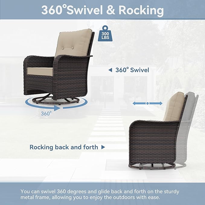 Kurapika 10 Pieces Patio Furniture Set, Rattan Wicker Sofa Set, Outdoor Conversation Sets w/Swivel Rocking Chairs Patio Sectional Sofa w/4 Inch Cushion, Sand