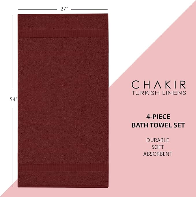 Chakir Turkish Linens | Hotel & Spa Quality 100% Cotton Premium Turkish Towels | Soft & Absorbent (4-Piece Bath Towels, Cranberry)