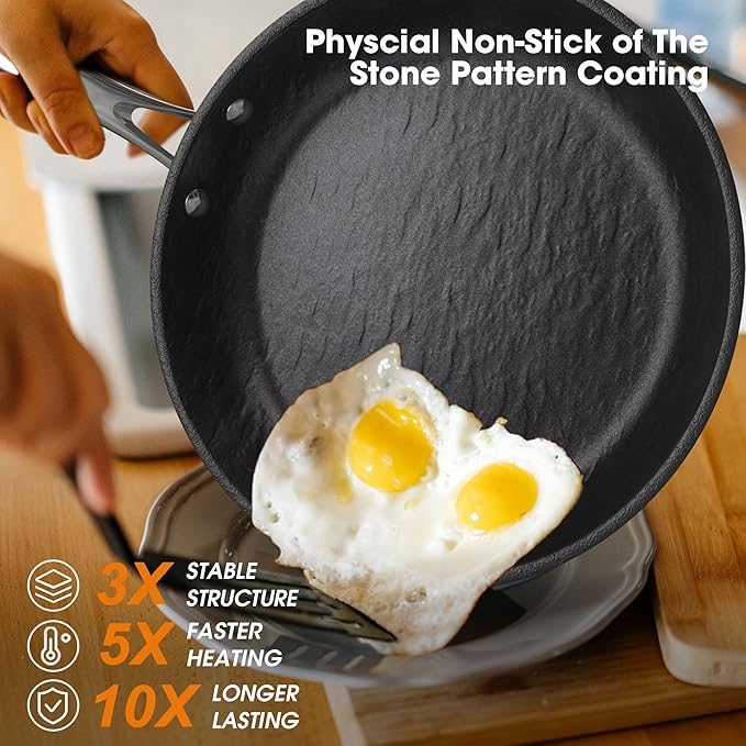 imarku Non Stick Frying Pans - 8&10&12 inch Nonstick Frying Pan Set with Cool Stainless Steel Handle,Disherwasher Safe skillets,Professional Frying Pans Set, Best Gifts