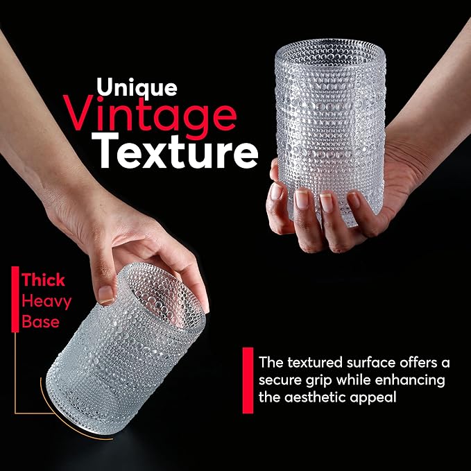 Hobnail Drinking Glasses, Vintage Glassware Set of 6, Vintage Drinking Glasses 14.54 oz, Bubble Glasses Drinking, Hobnail Glasses, Vintage Glass Cups, Jupiter Glasses for Juice, Soda, Beer, Whisky