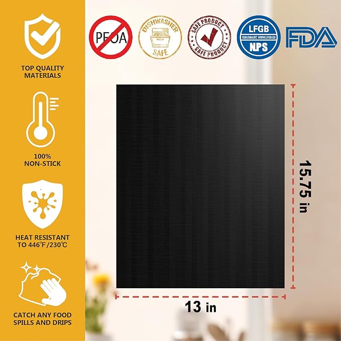 Oven Liners for Bottom of Oven, Large Thick Heavy Duty 100% Non-stick Reusable Teflon Oven Mat,Baking Mat for Electric, Gas, Toaster Ovens, Grills,Kitchen Friendly Cooking Accessory (15.75'' x 13'')