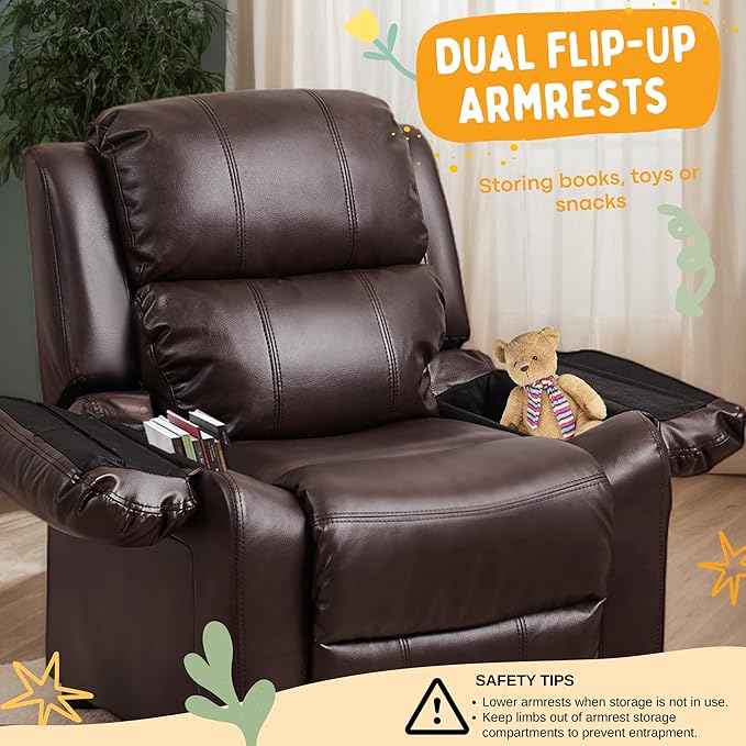 JC Home Macaron Kids Reclining Chair Leather Recliner Sofa Push Back Toddler Youth Children Child Ages 2-8