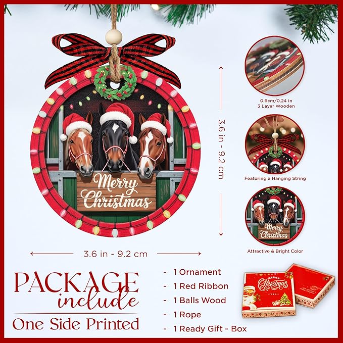 Horse Christmas Ornaments 2025 - Horse Gifts for Girl - Farmhouse Christmas Decorations - Gifts for Horse Lovers Women - Animal Ornaments - Farmhouse Decor - Animal Lovers Gift