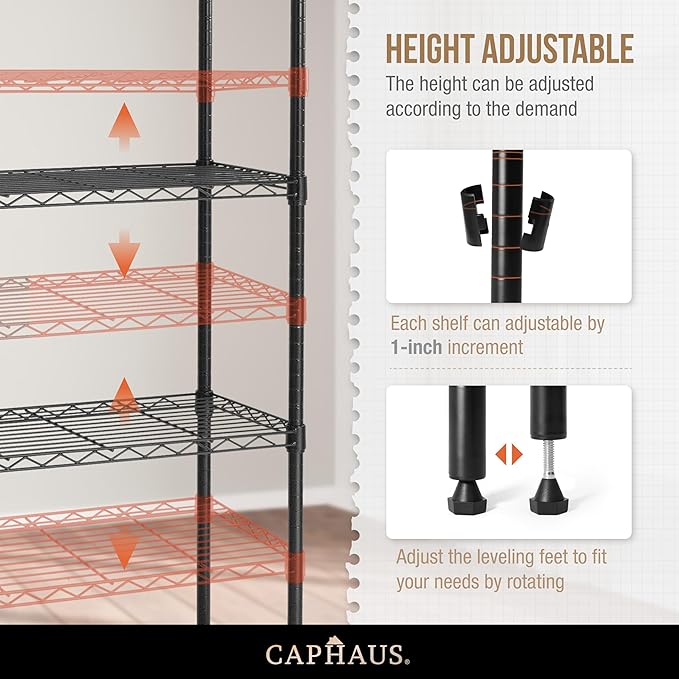CAPHAUS NSF Black Adjustable 3-Tier Shelf Wire Shelving Unit w/Liner, Garage & Basement Storage Organizer, Metal Steel Shelves
