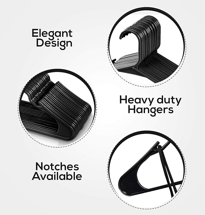 Utopia Home Plastic Hangers 200 Pack - Perfect Space Saving Clothes Hanger - Durable and Strong - Perfect Closet Organizers with Shoulder Grooves (Black)