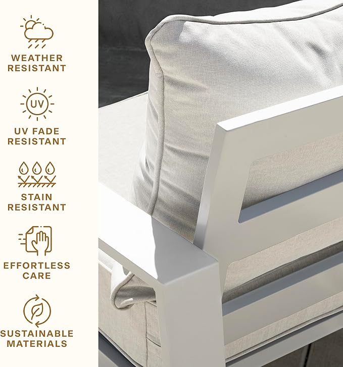 Honeycomb Outdoor Deep Seat, 24 x 23, Textured Solid Bone Chair Cushion for Patio Furniture