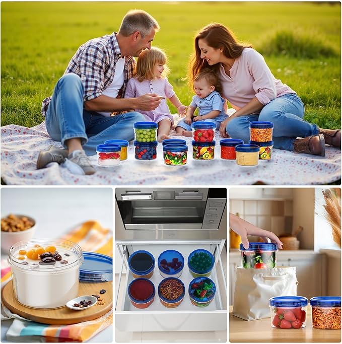 12 Pack-16 OZ Freezer Storage Containers, Small Plastic Containers with Twist Top Lids, BPA Free Food Storage Containers, Reusable Soup Container Microwave/Dishwasher Safe