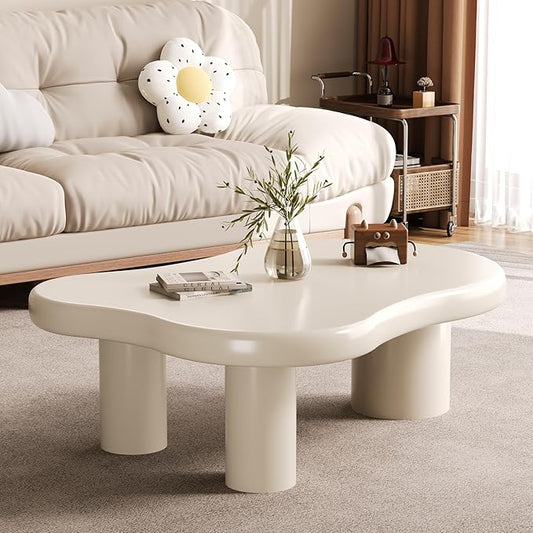 Coffee Table- Cloud Coffee Table, 48” Round Edge Tables with Unique Irregular Curves, Modern Tea Tables for Living Room Apartment, Easy Assemble& Clean