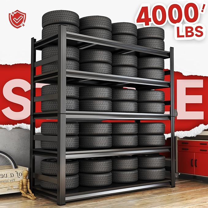 87" H Garage Shelving Unit and Storage, 5-Tier Heavy-Duty Adjustable Shelf Easy Assembly, Steel Shelves for Storage, Metal Garage Shelving for Industrial, Warehouse, Basement, Pantry, Black