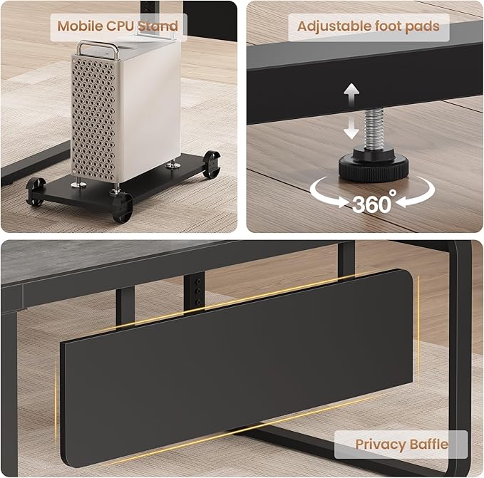 SEDETA 63 Inch Executive Desk, L Shaped Desk with Drawers, Large Office Desk with File Drawer, Computer Desk with Mobile CPU Stand, Storage Shelves, Power Outlets for Home Office, Gray