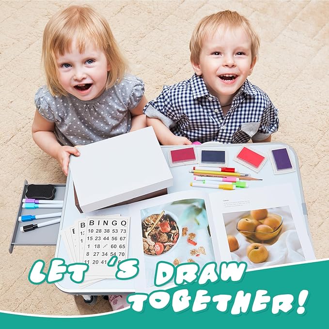 Suzile 2 Pcs Kids Lap Desk with Dry Erase Board, 24" x 16" Foldable Study Tray with Drawer, Markers & Eraser, Portable Desk for Art, Homework, First Day & Back to School Supplies