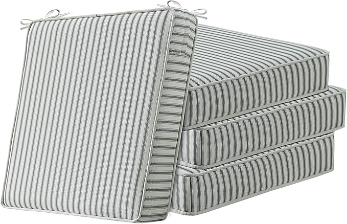 Square Corner Seat Cushions, 19" x 19" x 3", Set of 4, Indoor Outdoor Water Repellent Universal Chair Pads with Ties for Patio Furniture, Garden Deck Dining Chairs, Black and White