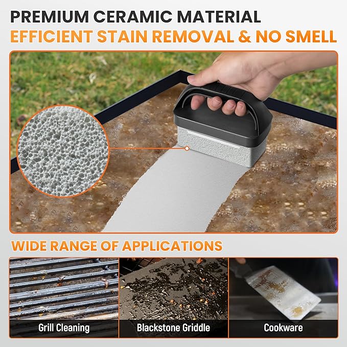 Pumice Grill Brick for Cleaning Flat Top, Heavy Duty Grill Stone Kit for Griddle with Handle & Scraper, Griddle Cleaning Brick Block for Removing Stubborn Grease, Rust (5 PCS)
