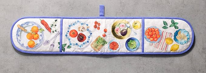 Maison d' Hermine Double Oven Mitts 100% Cotton 7"x35" Double Oven Mitt Heat Resistant BBQ Cooking Gloves with Loop, Baking, Grilling, Home, Kitchen, Handling Hot Pans Spring Summer (Gourmand)