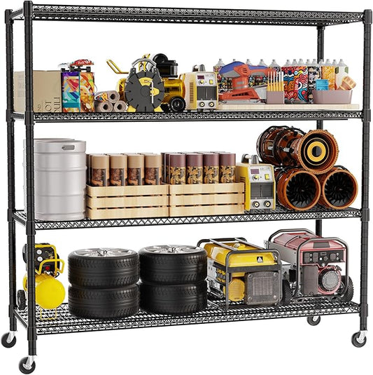 REGILLER 4-Wire Shelf Adjustable Heavy Duty Storage Shelves, Metal Organizer Wire Rack for Laundry Bathroom Kitchen Pantry Closet Garage Shelving with Wheel(Black,24" Dx59.6 Wx72.2 H)