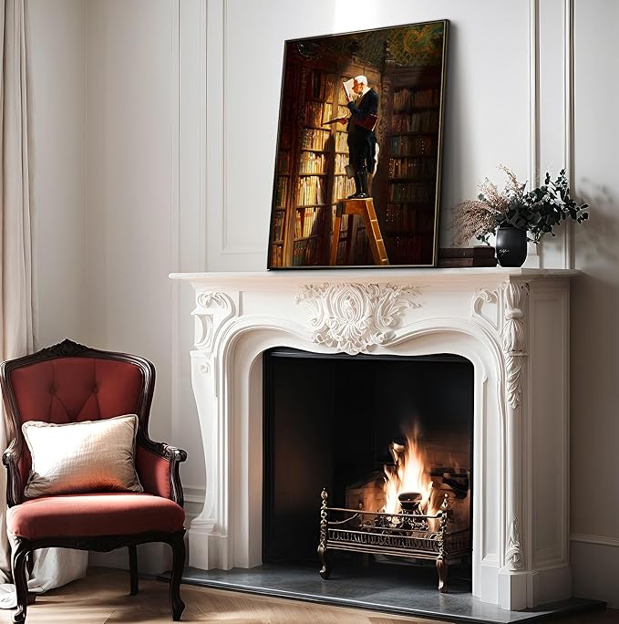 Poster Master Vintage The Bookworm Print - Retro Reading Book Print - Book Lover Art - Library Painting Wall Design - Librarian Art - Great Living Room or Office Decor - 8x10 UNFRAMED Wall Art