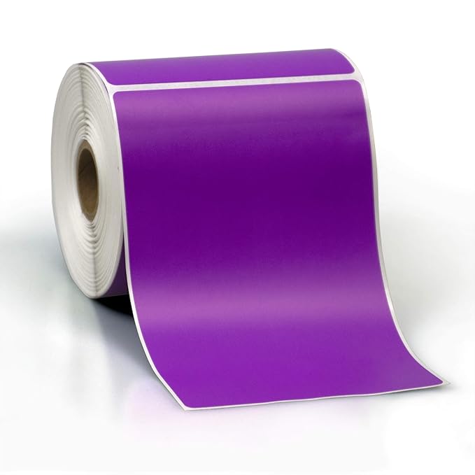 4" X 6" Direct Thermal Perforated Stickers Labels for Shipping Labels, Inventory, and Color Coding - Compatible with Zebra, Rollo, Godex and More (Purple, 6 Rolls)