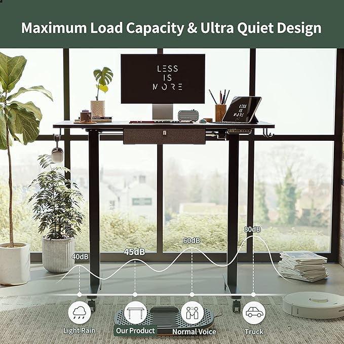 FEZIBO 55x 24 Inches Standing Desk with Drawer, Adjustable Height Electric Stand up Desk with Storage, Sit Stand Home Office Desk, Ergonomic Computer Desk, Black