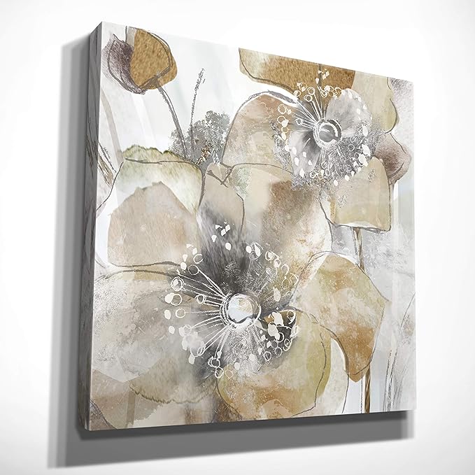 Wexford Home Taupe Spring Poppy II Gallery Wrapped Canvas Wall Art, 32x32,