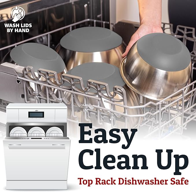 Priority Chef Stainless Steel Mixing Bowls with Lids Set, 3 Grater Attachments, Airtight Lids, Non-Slip Silicone Base Mixing Bowl Set, Large Prep Metal Mixing Bowls for Kitchen, Grey