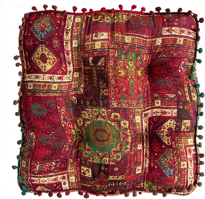 Red Bohemian Seat Cushion,Indoor Boho Chair Cushions for Dining Chairs，Square Chair Pad，Decorative Seat Cushions for Kitchen Chairs (Red Square 16X16)
