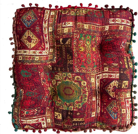 Red Bohemian Seat Cushion,Indoor Boho Chair Cushions for Dining Chairs，Square Chair Pad，Decorative Seat Cushions for Kitchen Chairs (Red Square 16X16)