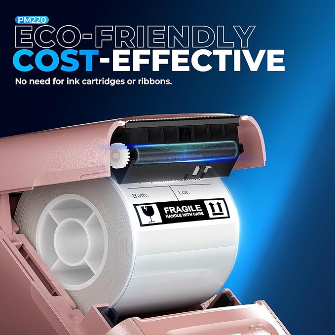 Nelko PM220 Bluetooth Label Maker Machine with Tape, 2 Inch Portable Thermal Printer for Small Business, Address, Logo, Clothing, Sticker Printer for Phones & PC, Pink