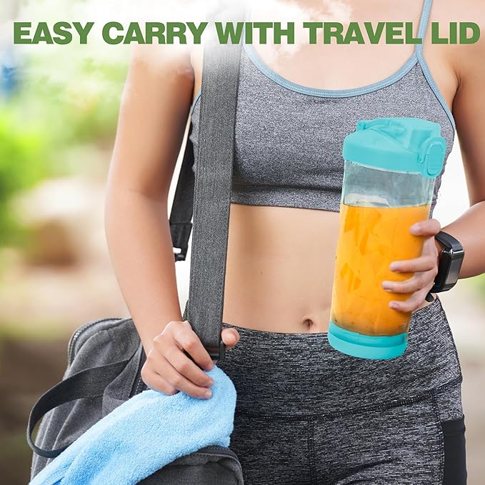 Mint Blue Portable Blender - 270W USB Rechargeable, Waterproof, 20 oz BPA Free Cup & Travel Lid for Shakes & Smoothies