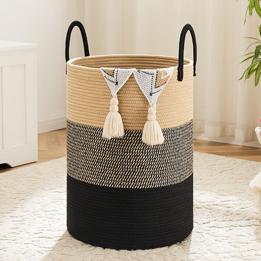 Laundry Basket,Woven Cotton Rope Laundry Hamper,40L for Decorative Storage of Dirty Clothes,Toys and Blankets in Bathroom,Bedroom and Living Room