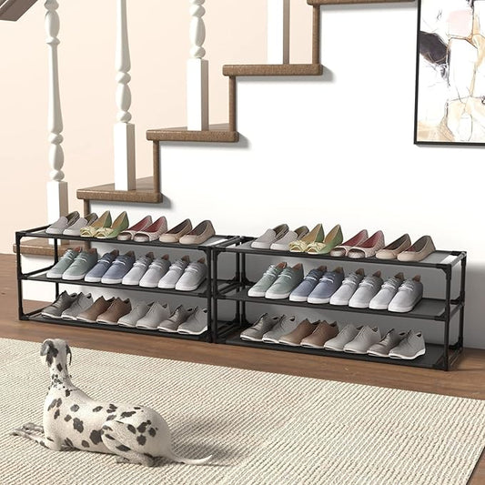 TY ARTS & CULTURE 2 Pack 3-Tiers Shoe Rack Organizer, Sturdy Metal Pipes & Durable Non-Woven Fabric, Shoe Rack for Closet Hold 24-30 Pairs, Shoe Rack for Entryway (Black)