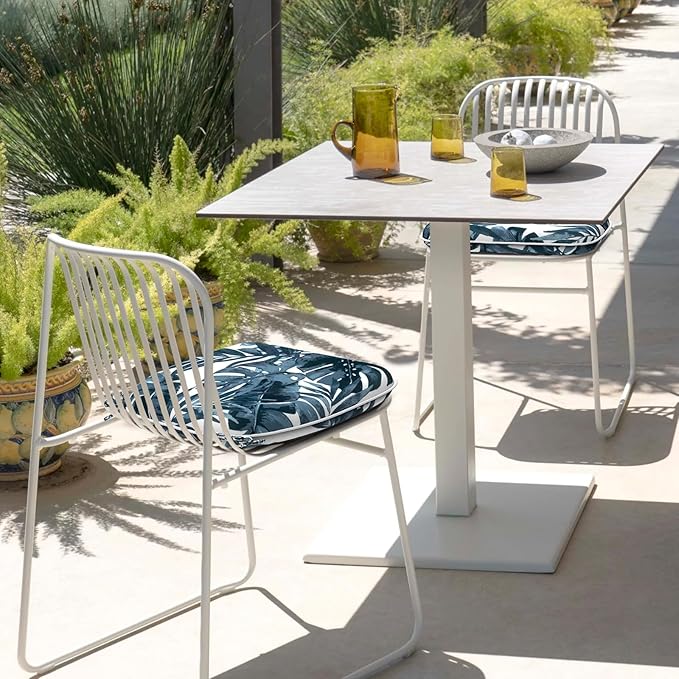 Set of 4 Outdoor Chair Cushions with Ties,Water Repellent Patio Chair Pads 17"x 16" for Outdoor Furniture,Round Corner Seat Cushions for Garden Yard Kitchen Palm Blue