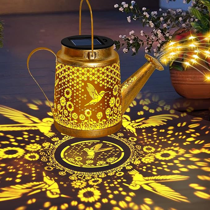 Hummingbird Solar Lanterns Garden Decor, Outdoor Waterproof Watering Can with Shepherd Hook, Solar Garden Decor for Yard Outdoor Landscape Pathway, Gifts for Women Mom Grandma Birthday, Mothers Day