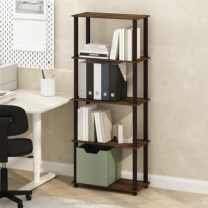 Furinno Turn-S-Tube 3-Tier Compact Multipurpose Shelf Display Rack with Square Tube, Black Walnut/Brown, Set of 2