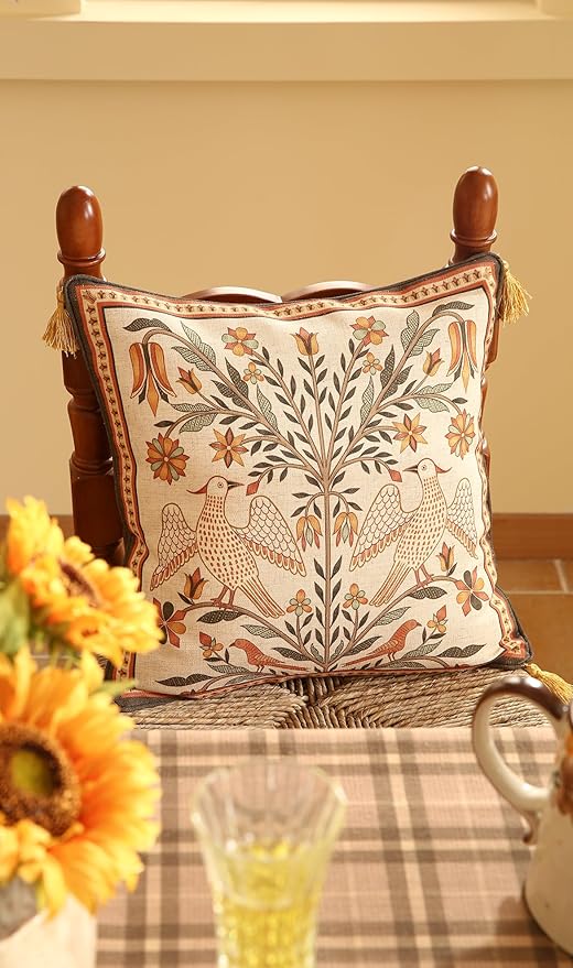 Brown Throw Pillow Covers Set of 4,Floral Farmhouse Linen Accent Pillows Cover for Couch Throw Pillows Cases,Decor Lumbar and Square Pillows for Couch Sofa Bed Chair Cushion Covers