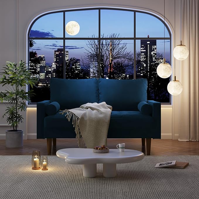 Modern Sofa,58 Inch Velvet Couch for Living Room,Spring Cushions,Easy Assembly Modern Couches with Throw Pillow for Small Spaces (Space Blue)