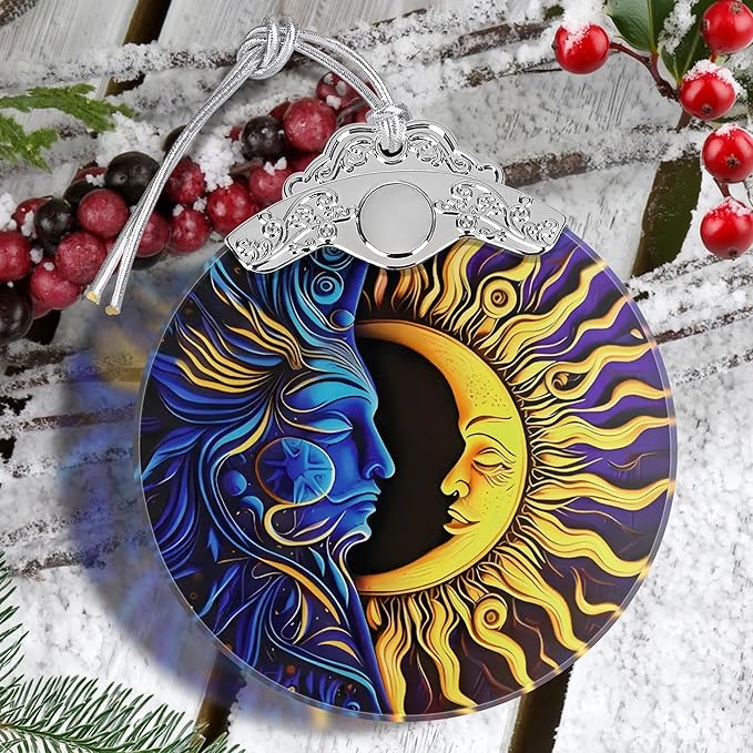 Sun Moon Christmas Ornament - Stained Glass Hanging Decoration for Holiday Tree, Home Decor, Gift Exchange Idea - Sun and Moon Last Forever