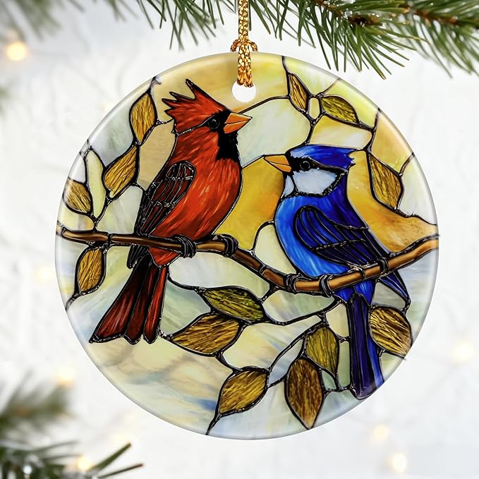 Cardinal & Blue Jay Ornament, Christmas Ornaments, Christmas Decorations, Holiday Decor Gifts for Family, Friends & Bird Lovers, Gift Exchange & Gift Idea, Giftbox Included