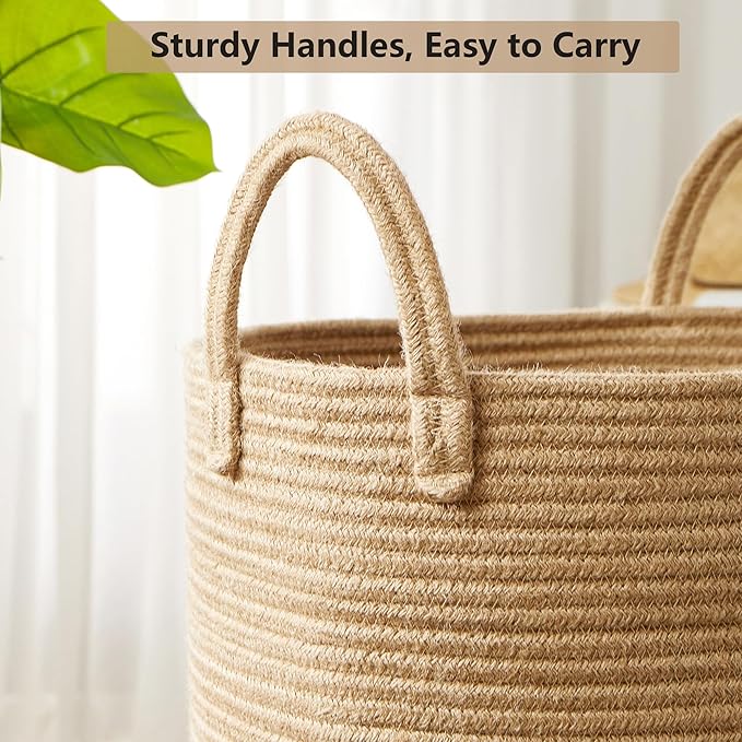 15Dx20H inches Jute Woven Hamper Laundry Basket Wicker Rope Clothes Hamper for Baby Nursery Kids Tall Rattan Blanket Basket in Living Room Bedroom 60L Large Capacity
