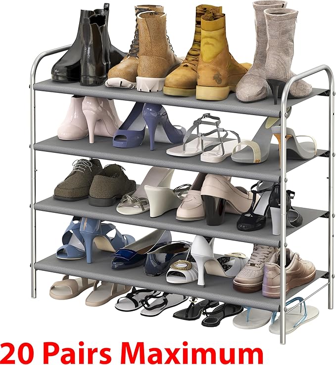 Simple Houseware 4-Tier Shoe Rack Storage Organizer 20-Pair, Grey