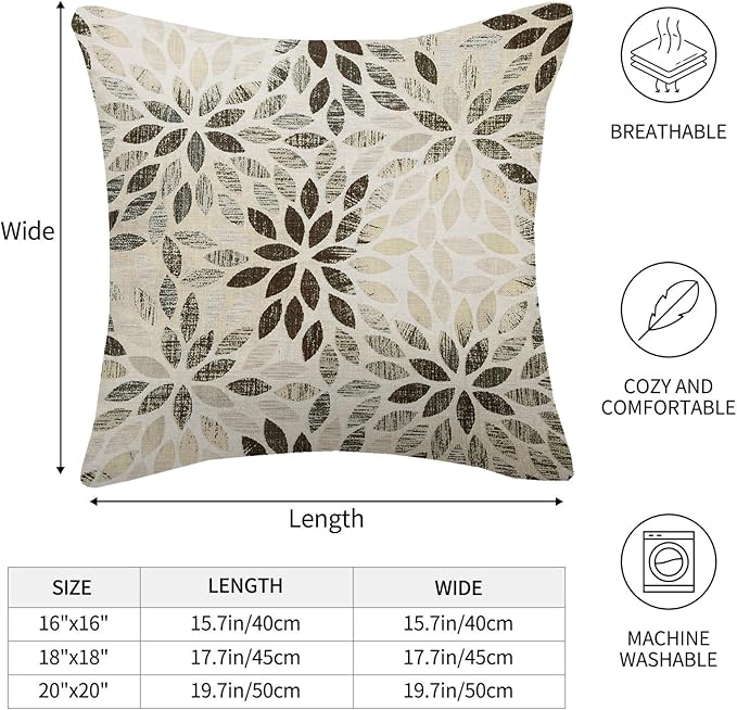 Black Grey Pillow Covers 20x20 Inch Set of 2 Summer Rust Geometric Flower Outdoor Decorative Throw Pillows Farmhouse Dahlia Pillow Case Linen Square Cushion Cover for Home Sofa Bedroom