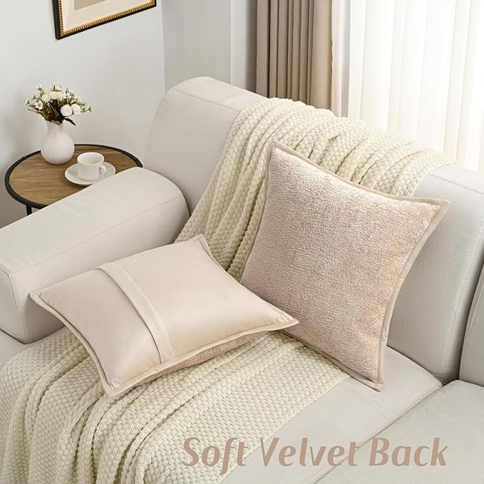 FUTEI Oatmeal Chenille Throw Pillow Covers 26x26 Inch Set of 2,Soft Cozy Bound Edge Design Euro Pillow Sham,Home Decor for Couch Bed Living Room