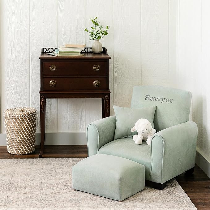 Generic Kids Personalized Chair, Personalized Kids Upholstered Rocking Chair, Toddler Chair with Personalized Name, Comfy Kids Armchair, Kids Chair with Personalization (Seafoam Green Suede, Rockers)