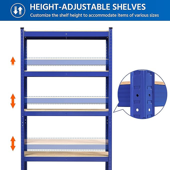 Yaheetech Standing Shelf Units, 5 Tier Storage Shelf, Heavy Duty Shelving, Adjustable Garage Shelves, Utility Rack Shelf Unit, Basement Warehouse Shed, 35.5″W× 12″D × 71″H - Blue