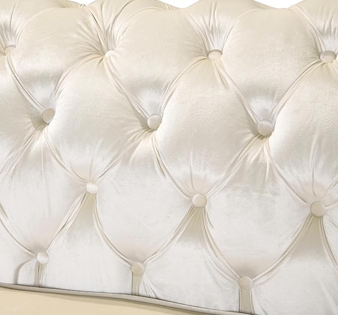 KEIKI 81" Luxury Oversized Velvet Chesterfield Sofa with Gold Stainless Decoration, Mid-Century Style 3-Seater Couch with Tufted Back and Rolled Arms, Easy Assembly, for Apartment, Living Room, Beige