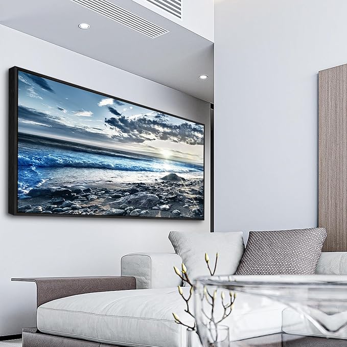 Wapluam Large Canvas Prints - Wall Decorations for Living Room, Bedroom, Office - Blue Sea Scenery Artwork - Framed Beach Posters