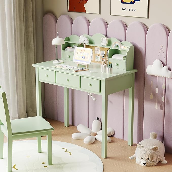 Home Office Furniture Writing Desk, 36 Inch Computer Work Station with Detachable Hutch for Small Place, 5 Drawers(Candy Green)