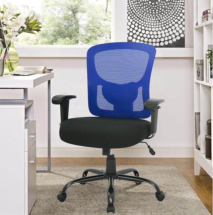 BestOffice Big and Tall Office Chair 400lbs Desk Chair Mesh Computer Chair with Lumbar Support Wide Seat Adjust Arms Rolling Swivel High Back Task Executive Ergonomic Chair for Home Office (Blue)