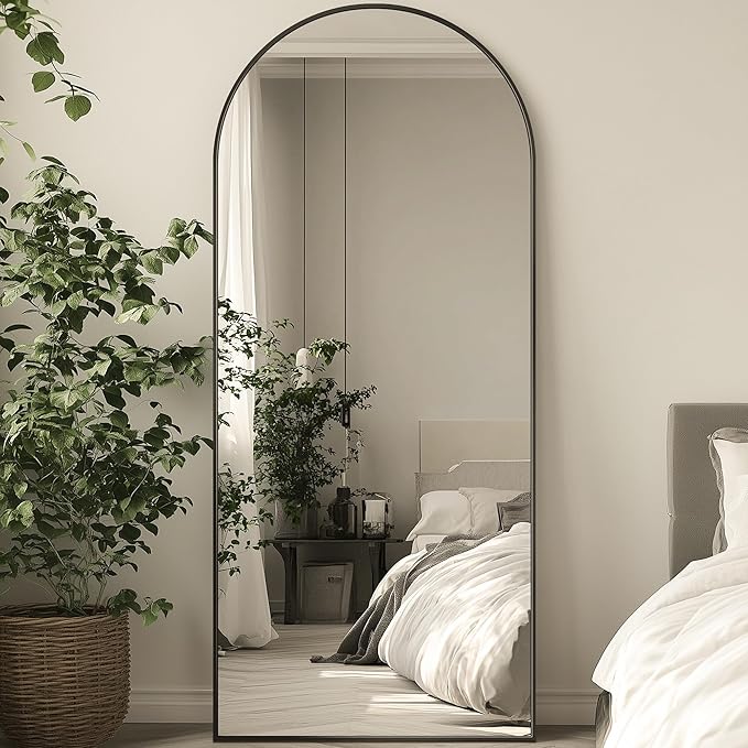 Full Length Mirror, 71"x28" Oversized Arched Mirror Large Standing Mirrors, Tall Mirrors Body Floor Mirror Hanging Mirrors for Bedroom Living Room Aluminum Frame, Black