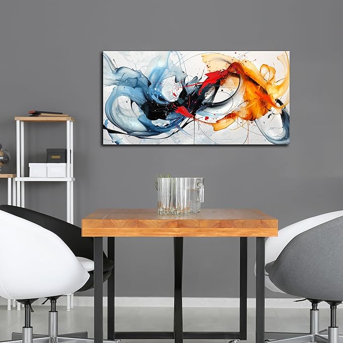 Modern Prints Wall Art for Office - Abstract Art Wall Decor for Living Room - Blue Canvas Wall Art Ready to Hang Size 20" x 40"