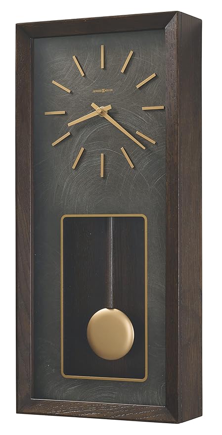 Howard Miller Tegan Wall Clock - Rectangular Battery-Operated Analog Clock with Pendulum and Westminster Chime, Wooden Finish with Gold Hour Marker - Office, Kitchen, Bedroom, and Living Room Decor